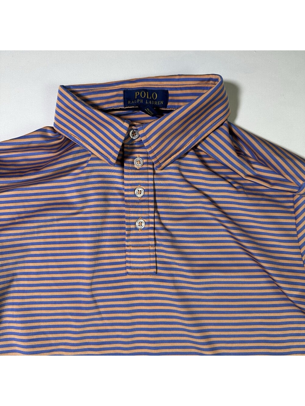 Polo Ralph Lauren Performance Striped Polo Shirt Boys Large 14-16 Orange Blue